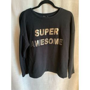 Forever 21 Womens 𝅺Large Black Crewneck Pullover Sweater Retro Graphic Knit